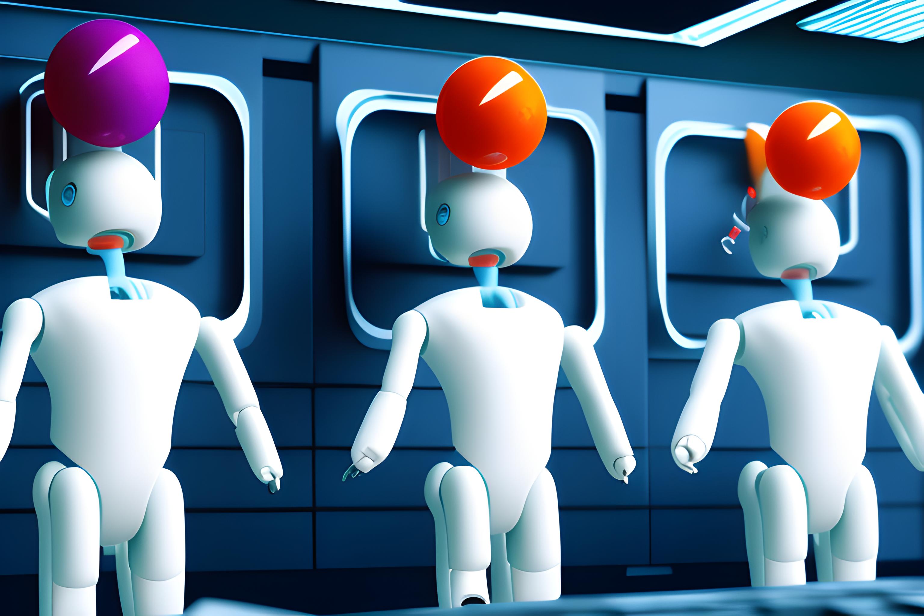 ai androids doing office work in an IT department
